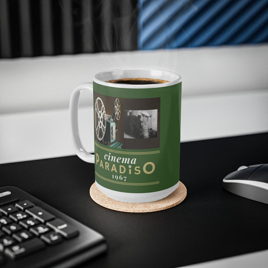 Green Celtic Inspired Cinema Paradiso Coffee Mug, 11oz 15oz Cup | Celtic Gift Mug