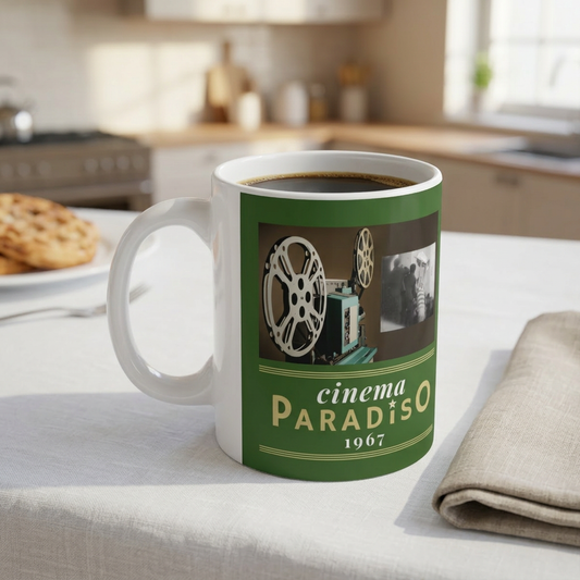 Green Celtic Inspired Cinema Paradiso Coffee Mug, 11oz 15oz Cup | Celtic Gift Mug