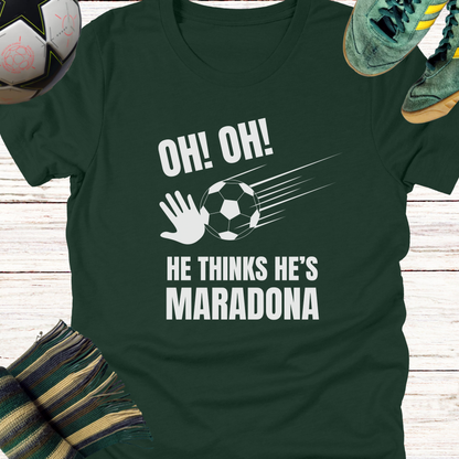 Celtic fans t-shirt | He thinks he's Maradona | Lightweight Unisex Bella Canvas 3001 tee for