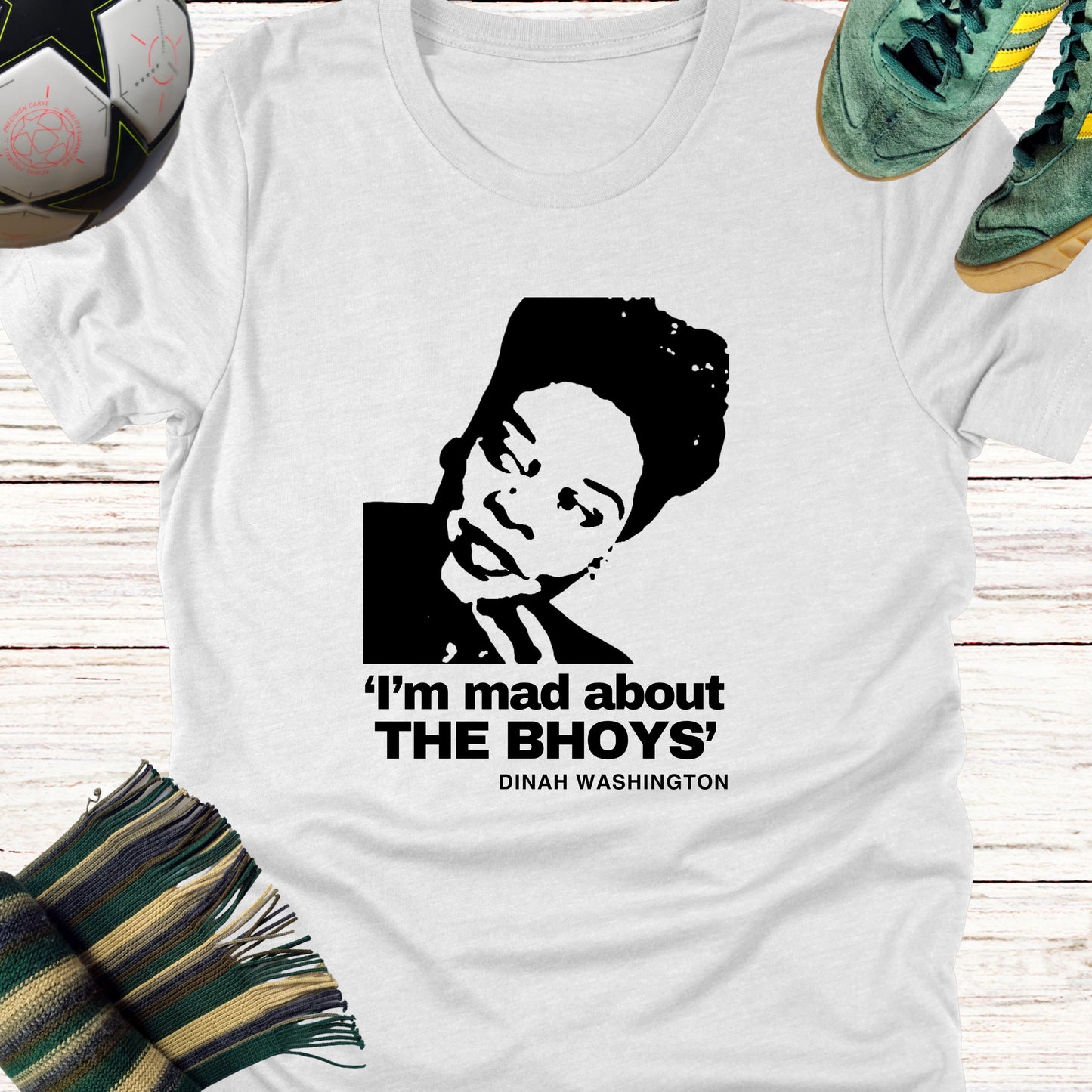 Mad About The Bhoys Dinah Washington T-shirt for Celtic Fans | Lightweight Unisex Bella Canvas 3001 tee