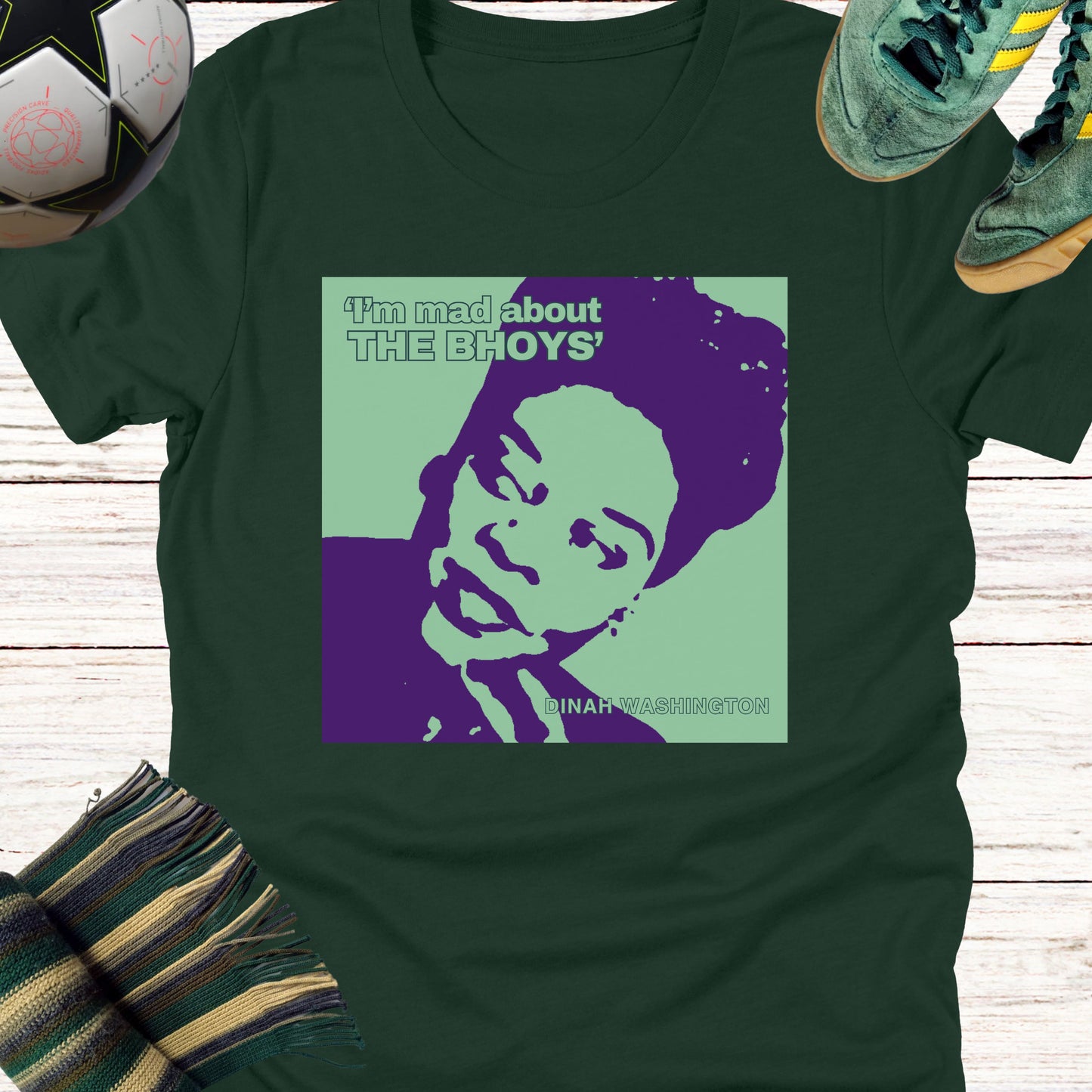 Mad About The Bhoys Dinah Washington T-shirt for Celtic Fans | Lightweight Unisex Bella Canvas 3001 tee