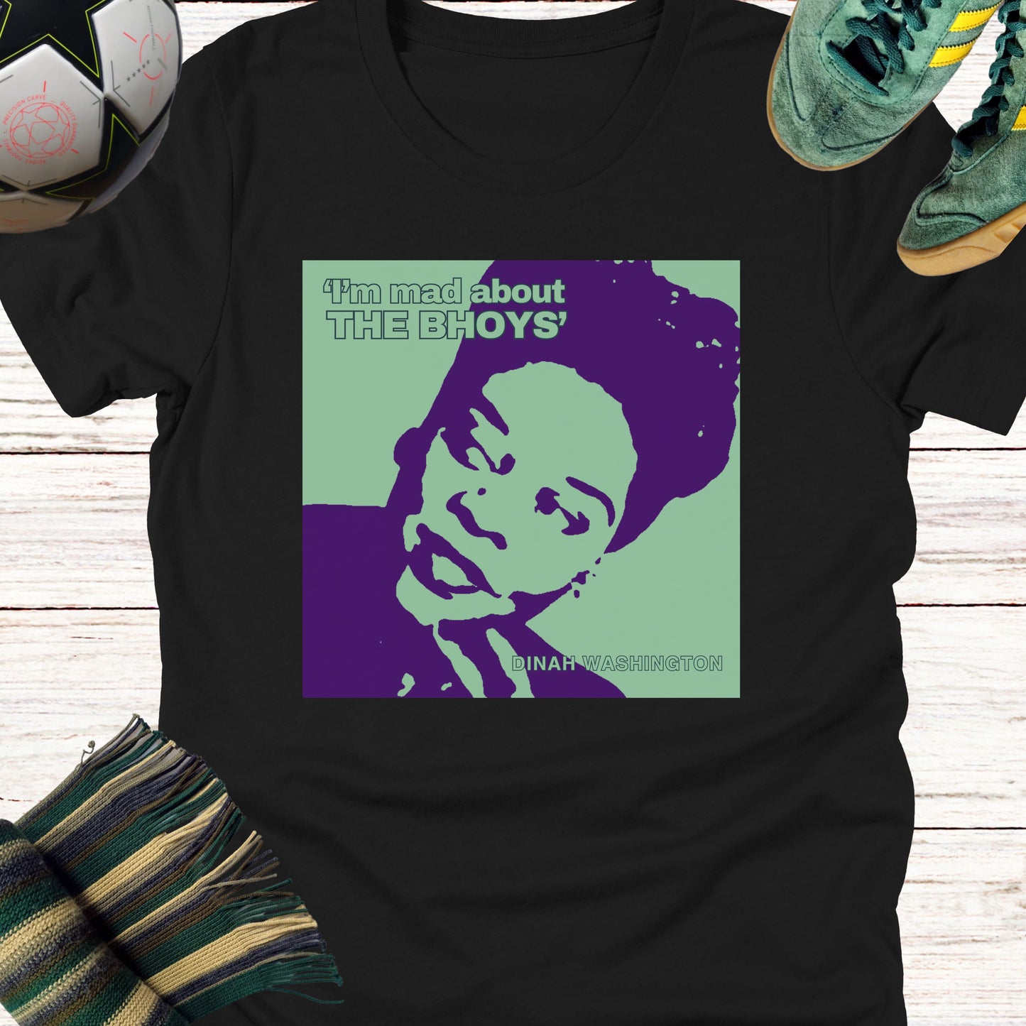 Mad About The Bhoys Dinah Washington T-shirt for Celtic Fans | Lightweight Unisex Bella Canvas 3001 tee