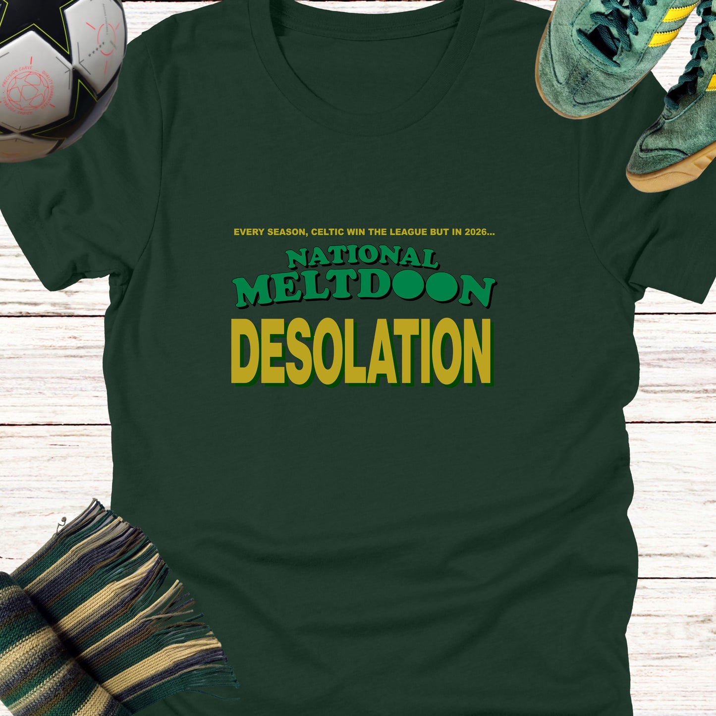 National Meltdoon Desolation T-shirt for Celtic Fans | Lightweight Unisex Bella Canvas 3001 tee