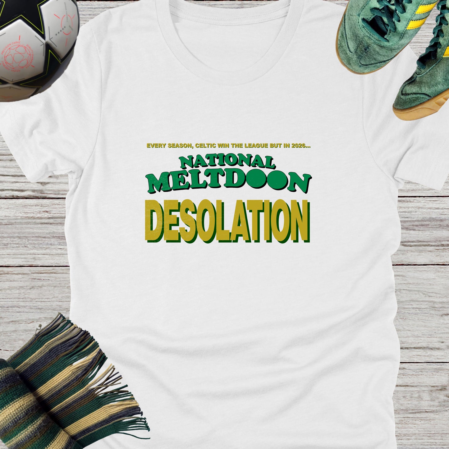 National Meltdoon Desolation T-shirt for Celtic Fans | Lightweight Unisex Bella Canvas 3001 tee