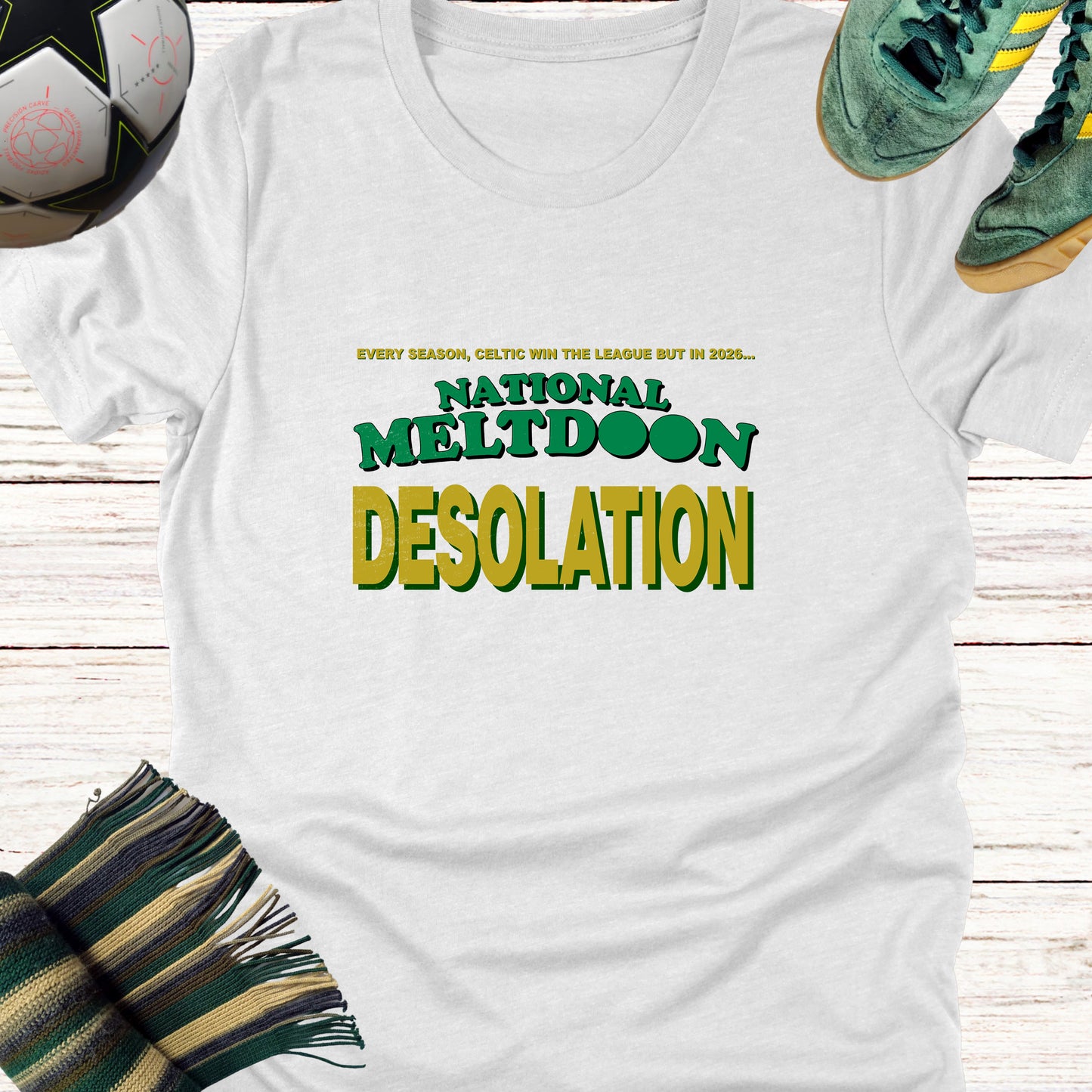 National Meltdoon Desolation T-shirt for Celtic Fans | Lightweight Unisex Bella Canvas 3001 tee