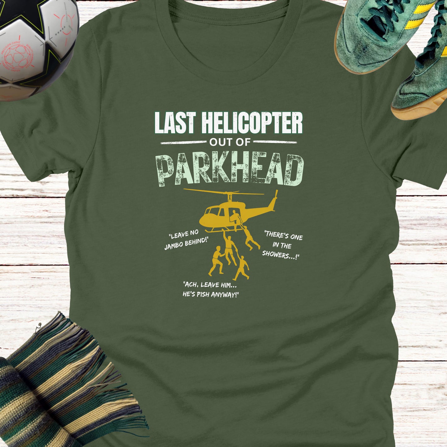 Last Helicopter Out of Parkhead T-shirt for Celtic Fans | Lightweight tee