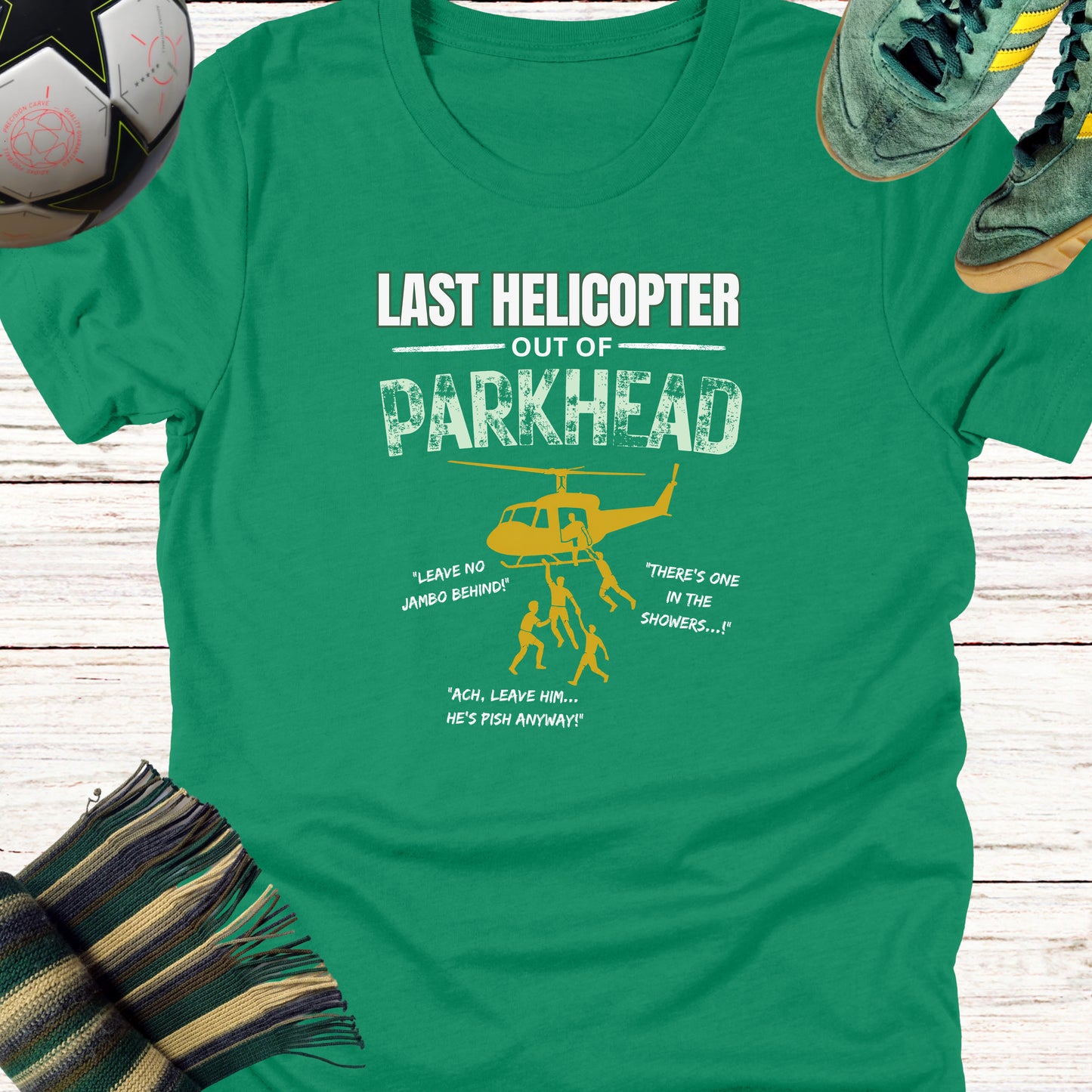 Last Helicopter Out of Parkhead T-shirt for Celtic Fans | Lightweight tee
