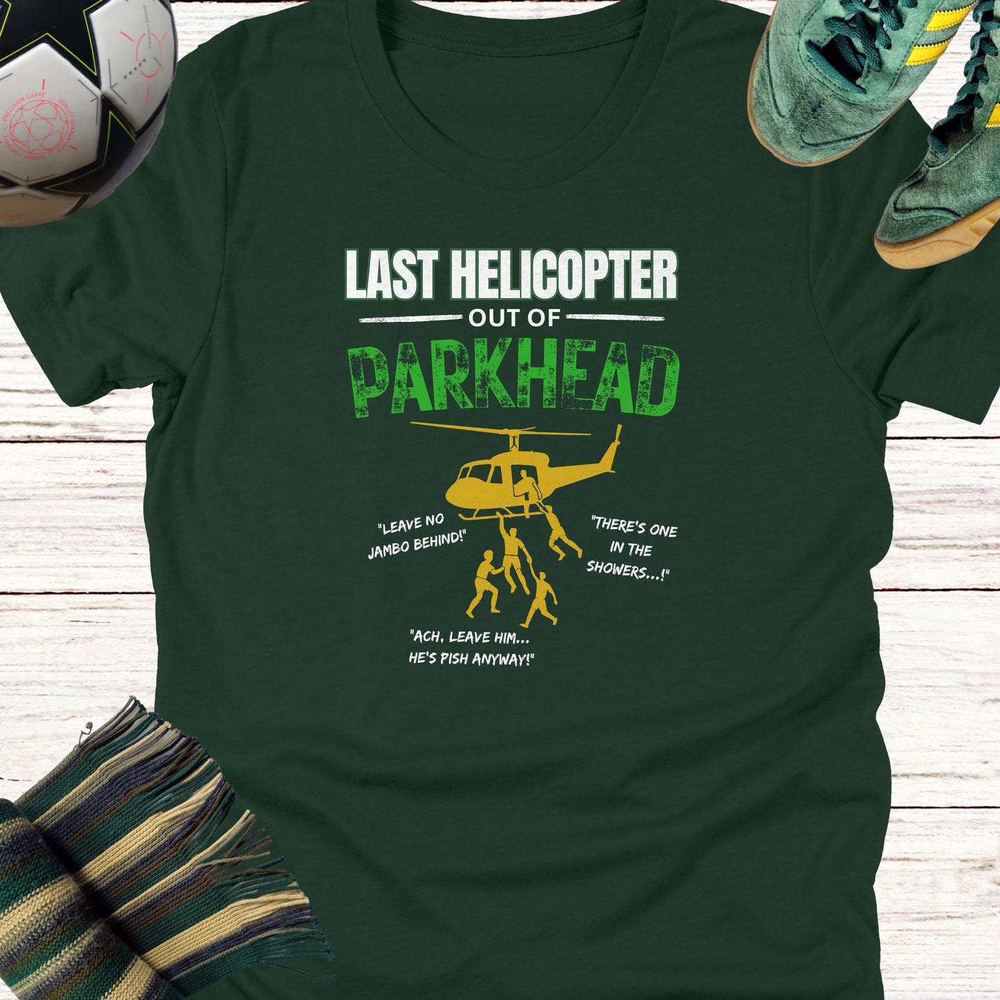 Last Helicopter Out of Parkhead T-shirt for Celtic Fans | Lightweight tee