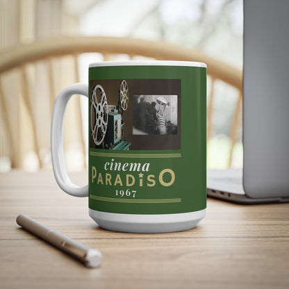 Green Celtic Inspired Cinema Paradiso Coffee Mug, 11oz 15oz Cup | Celtic Gift Mug