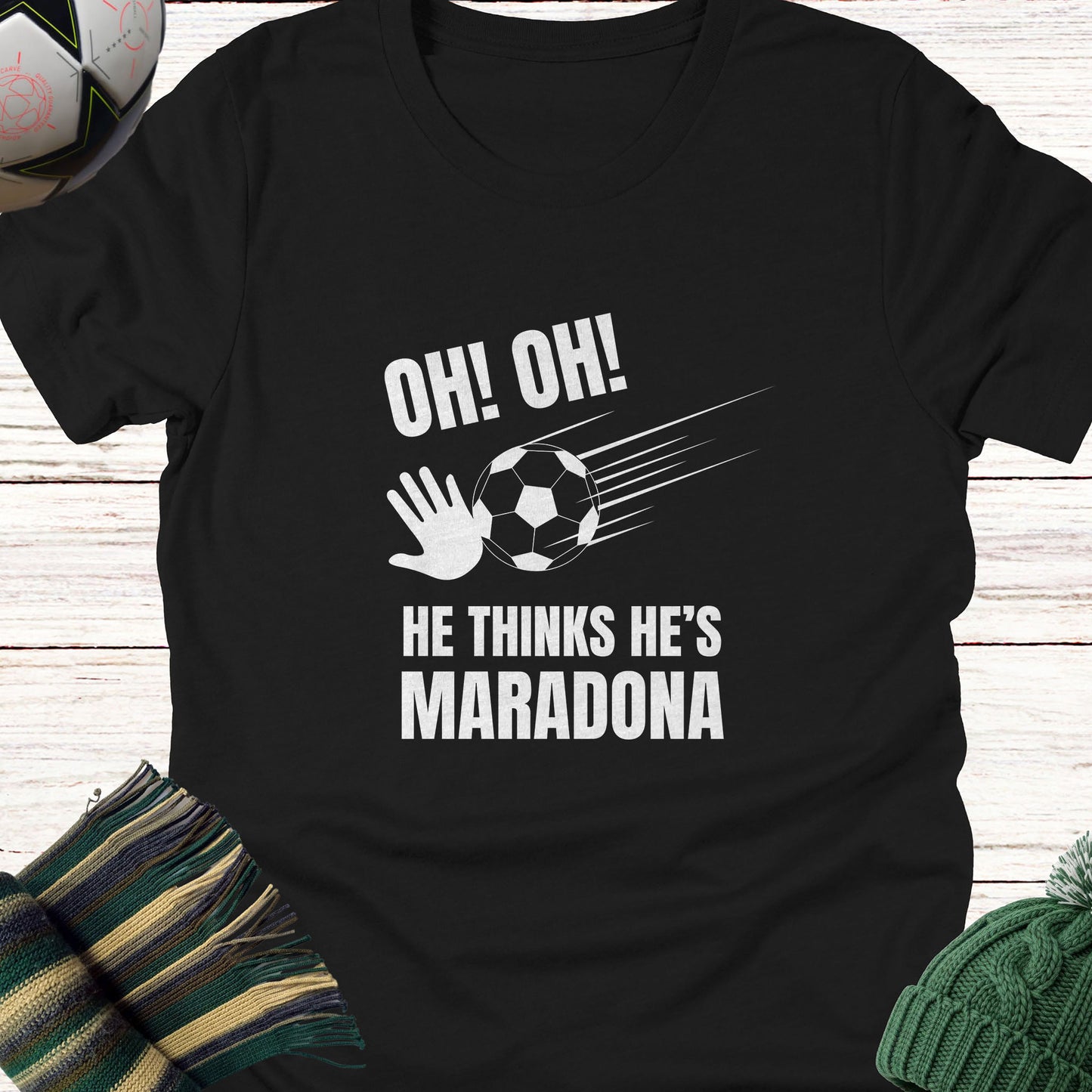 He thinks he's Maradona | Lightweight Unisex Bella Canvas 3001 t-shirt