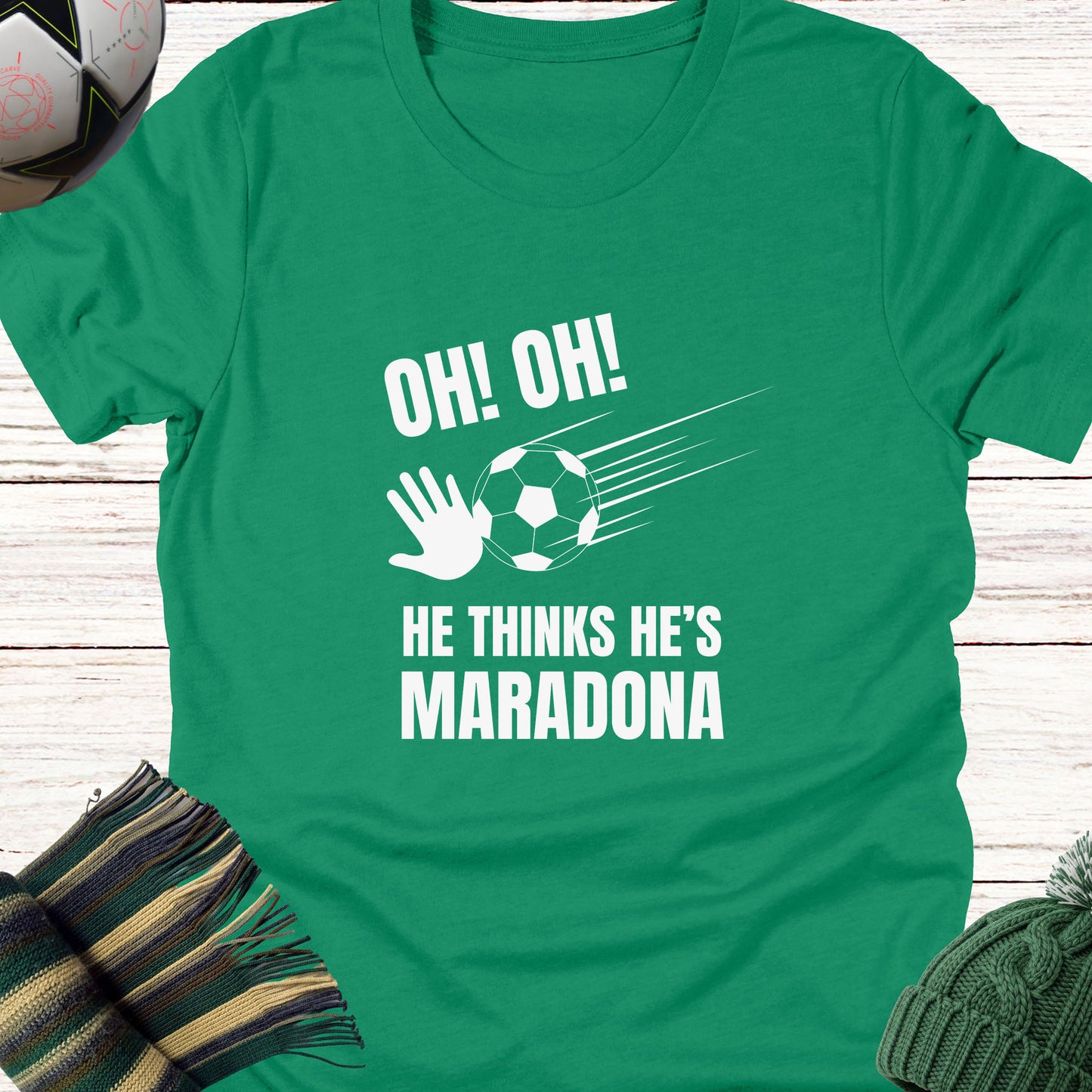 He thinks he's Maradona | Lightweight Unisex Bella Canvas 3001 t-shirt